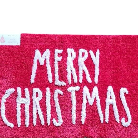 Nwt Rae Dunn Magenta Merry Christmas bathroom mat rug red white Holiday - Picture 6 of 6